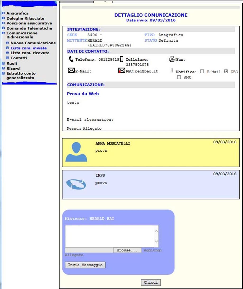 Un nuovo messaggio conserva i dati principali della comunicazione, ma consente di inserire un testo ed un allegato La funzionalità "Lista