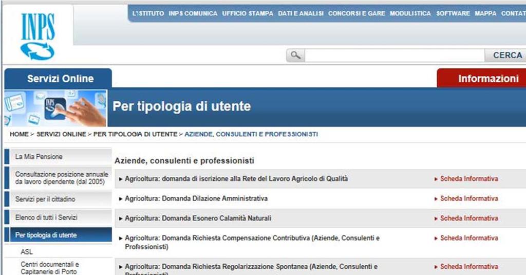 Nella sezione "Aziende, Consulenti e Professionisti" è presente il