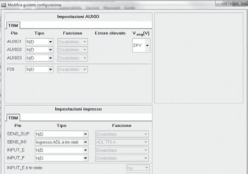 saranno visualizzati gli ingressi o le uscite che devono essere configurati.