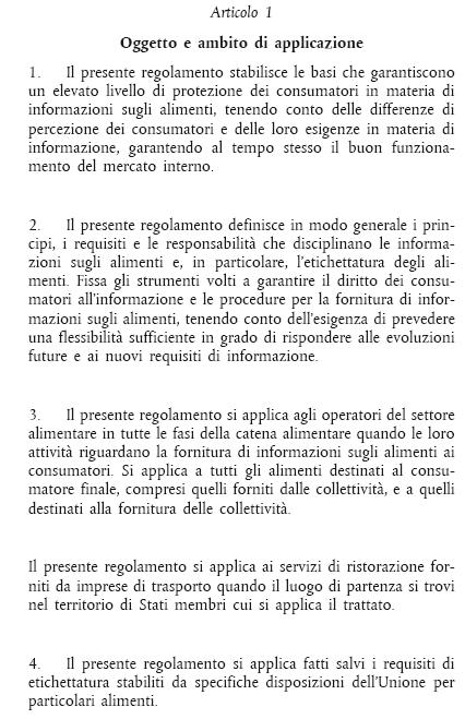 Informazioni sugli alimenti Etichettatura degli alimenti