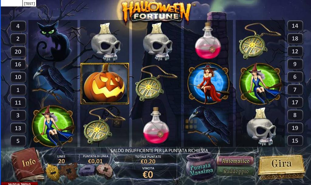 REGOLAMENTO HALLOWEEN FORTUNE Slot machine a 5 rulli e 20 linee Lo scopo del gioco Halloween Fortune è ottenere una combinazione vincente di simboli dopo la rotazione dei rulli.