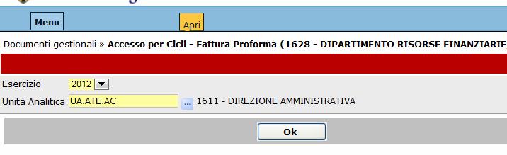 COAN: (inserendo 2012 come esercizio e valorizzare la Unità Analitica con quella prevista nel frontespizio di questi esercizi) Dopo aver dato Ok, il sistema effettua le registrazioni coge e coan.