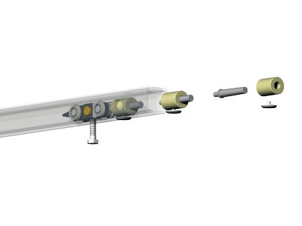 device Eight different automatic sliding sets splitted in two groups are available: Standard carriages sets with travel limit damper Two sides soft-close sets PLEASE NOTE: self-close device