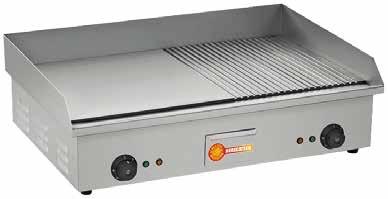 40 cm Dati elettrici: AC 220-240V ~ 50/60Hz - 2200W + 2200W S/S body Chromed surface (thickness 0,8 cm) with two independent setting handles (each one sets half griddle) Drip tray Led light controls