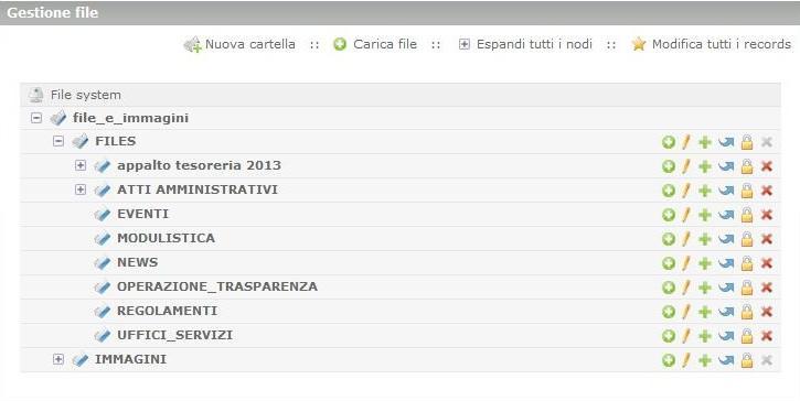 Cliccando invece sull icona si aprirà la finestra Gestione File. In questo modo si potranno caricare le immagini e i files nel contenitore dedicato senza dover uscire dalla modalità Modifica.