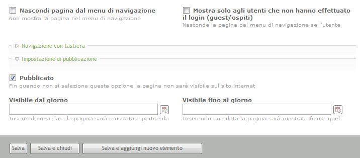 Cliccando l icona Modifica pagina si aprirà questa schermata: Da qui si potrà scegliere il nome della pagina, la tipologia di pagina e le informazioni come il titolo di pagina, i tag, la descrizione