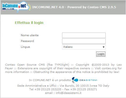 1. Accesso all Area di Amministrazione 1.1. Login L'interfaccia funziona con qualsiasi browser e qualsiasi sistema operativo.