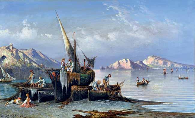 71 Carelli Gonsalvo (Napoli 1818-1900) Sorrento olio su tela, cm 38x62,5