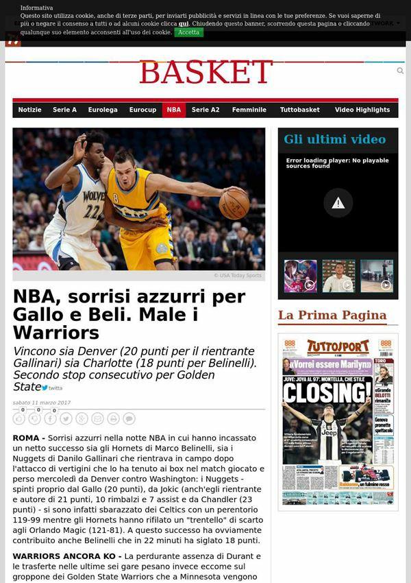 tuttosport.com NBA, sorrisi azzurri per Gallo e Beli.