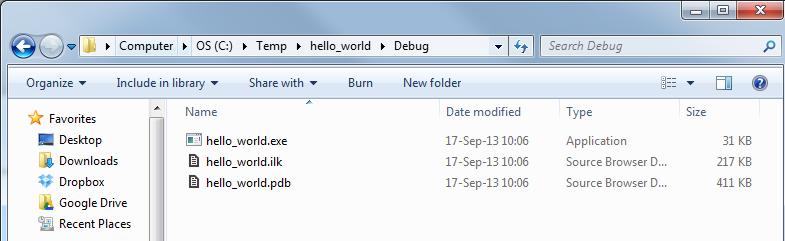 Nella cartella C:\Temp\<nome_progetto>\debug durante l operazione di building viene creato l'eseguibile (hello_world.exe). File.