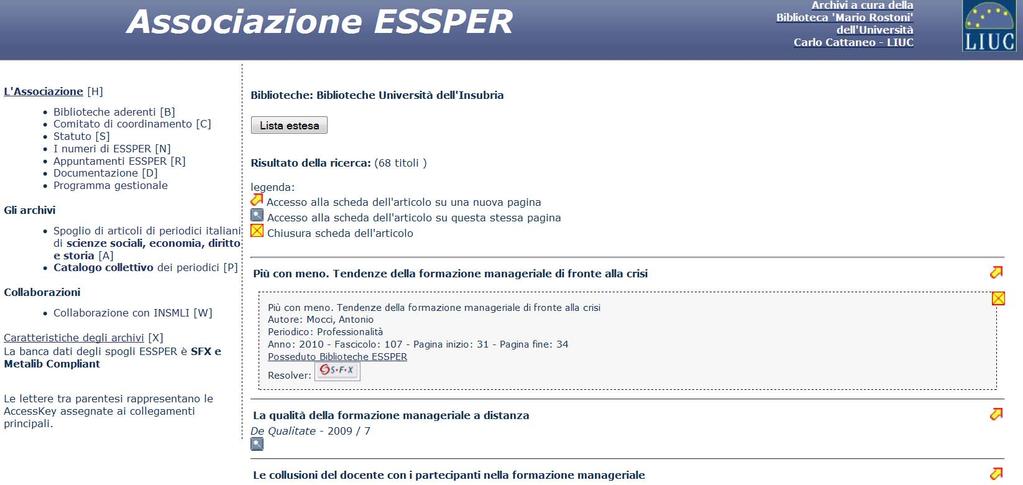 Dalla pagina di SFX Bicocca- Insubria è possibile sapere se l articolo è