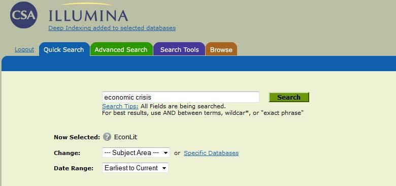 EconLit Quick Search Accesso a EconLit in CSA da MetaBib (v.