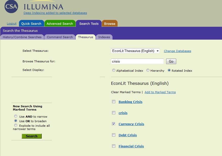 EconLit Thesaurus Il Thesaurus può essere interrogato da Advanced Search (click in fondo alla pagina) o da Search Tools.