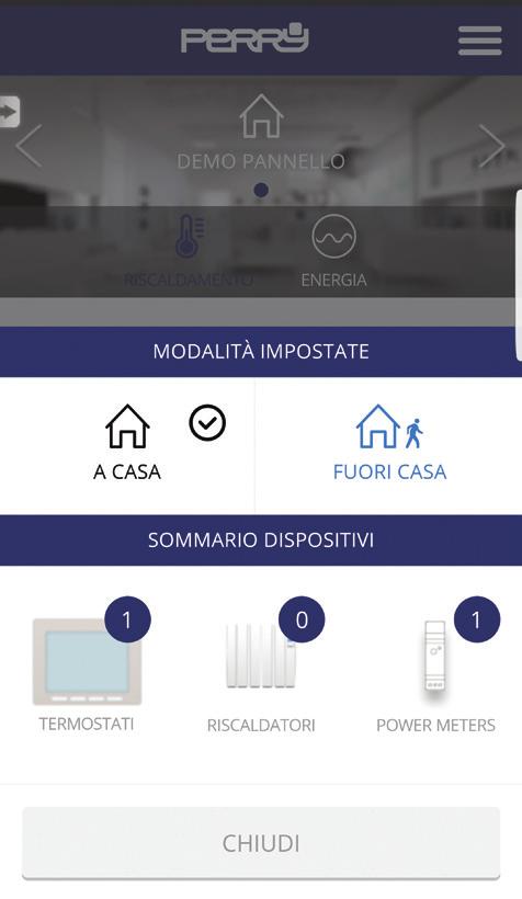 Forzatura allontanamento Ci sono due modalità per intervenire manualmente: 1. Tramite l APP selezionando l abitazione dalla schermata principale 2. Premere un pulsante qualunque sul termostato.