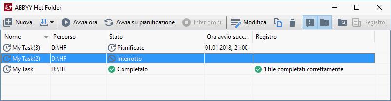 fare clic sull'icona nella barra delle applicazioni di Windows (l'icona compare dopo aver impostato almeno un'attività) Quando si avvia ABBYY Hot Folder, viene visualizzata la finestra principale