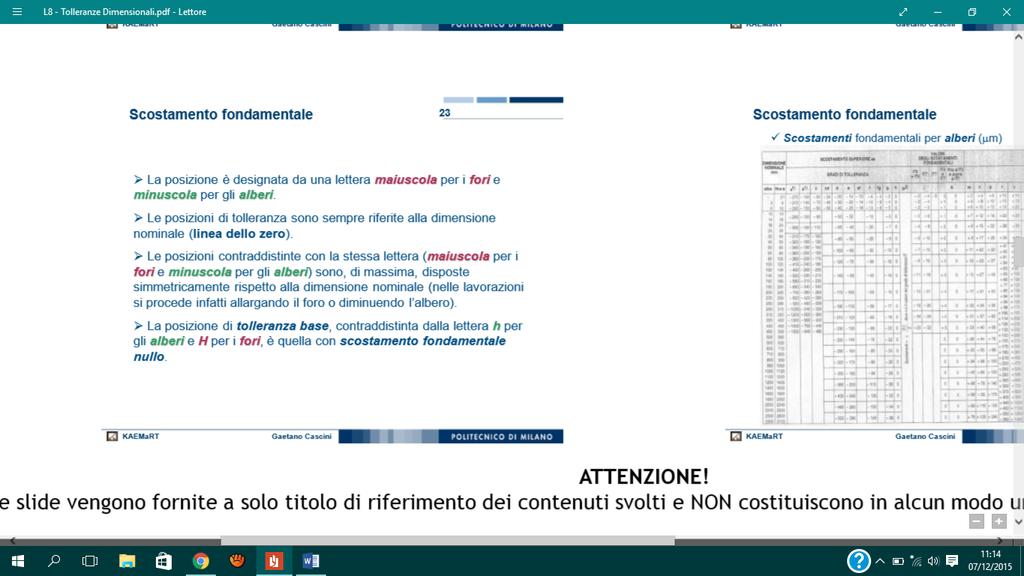 Lo scostamento fondamentale: È lo scostamento più vicino alla linea dello zero nell intervallo di tolleranza che vado a descrivere.