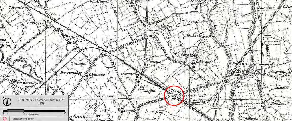 Fig. 8.2. Mappa IGM 1939. (Fonte:WWW.regioneveneto.it). Come si può vedere nell'igm del 1939 (fig.8.2), la stazione attuale di Grisignano di Zocco, in origine prendeva nome dal vicino centro abitato di Poiana di Granfion (cambiò poi il suo nome in Grisignano di Zocco solo nel 1936).