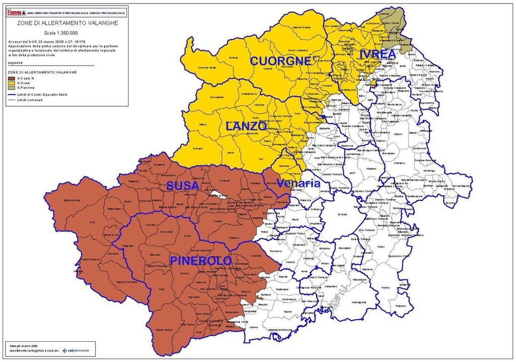 ZONE DI ALLERTAMENTO PER RISCHIO VALANGHE Provincia di Torino Servizio Protezione Civile Carta delle Zone di