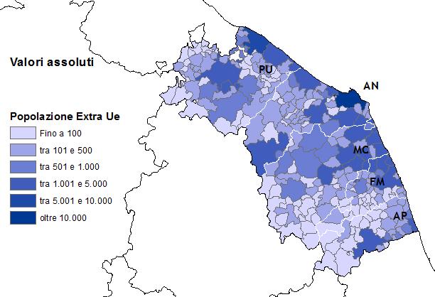 provinciale conferma il primato di Ancona, con il 32% delle presenze non comunitarie e con una incidenza dell 8,1% sulla popolazione provinciale, seguita da Macerata (rispettivamente 27,2% e 10,3% di