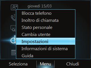 Accesso alle impostazioni e alla Guida del telefono È possibile accedere alla Guida e configurare le seguenti impostazioni del telefono: Volume Luminosità Registrazione Località telefono da tavolo