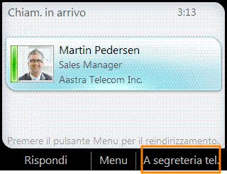 Ricevere o inoltrare una chiamata al Voice Mail Oltre a rispondere a una chiamata, è anche possibile reindirizzare la chiamata alla propria Voice Mail. Nella schermata Chiam.