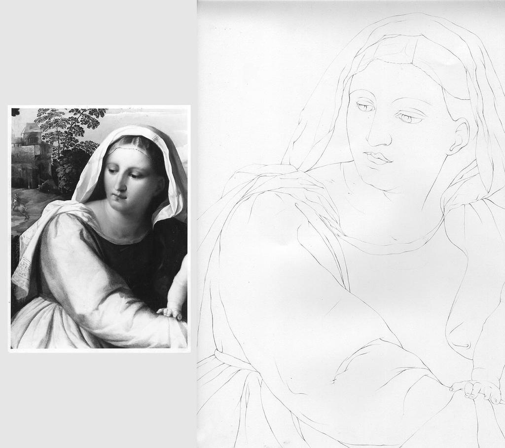 Esempio prova attitudinale di disegno: Prova di disegno al tratto modulato (a matita e senza chiaroscuro) da una fotocopia di un opera d arte in formato A4, riportata in scala 2:1