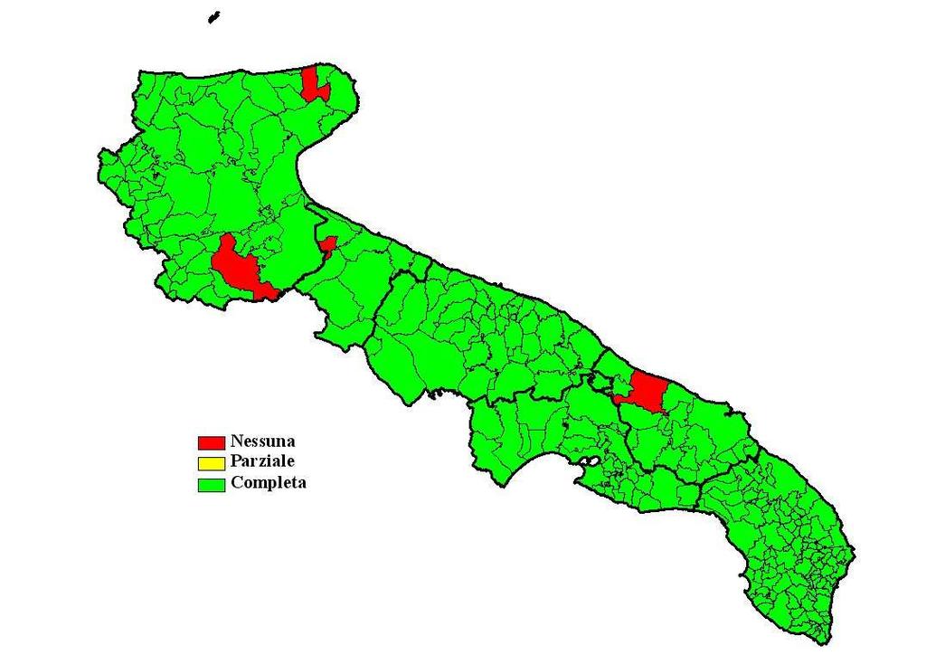 Informazioni generali, Puglia, 2007 N. Comuni 258 N. Comuni censiti in cartaceo 253 N.