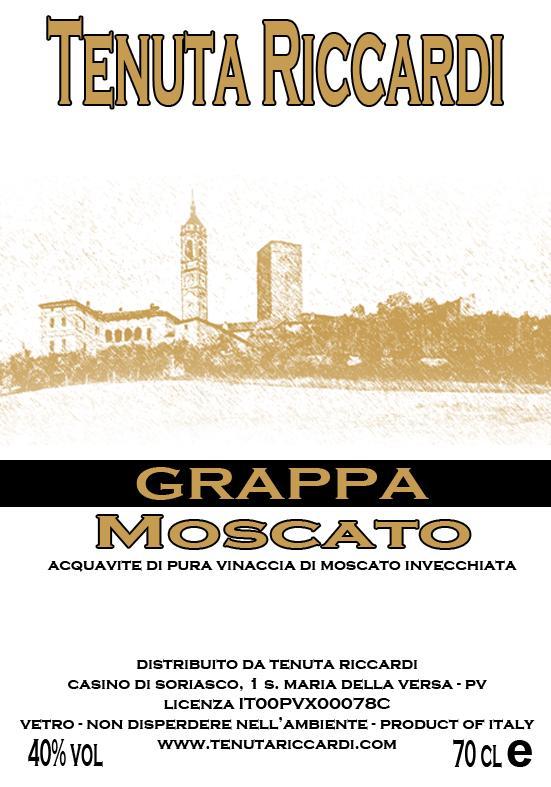 Tipologia: acquavite di pura vinaccia di Moscato invecchiata Uve: monovitigno Moscato Gradazione: 40% Lavorazione: in alambicco discontinuo a bagnomaria, grado alcolico di estrazione: 70-72% in