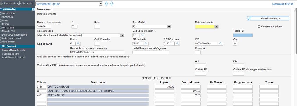 Cosa fare per STAMPARE un F24 di un SINGOLO CONTRIBUENTE 1) Per stampare è necessario CHIUDERE il VERSAMENTO, cliccando sulla casella bordata di rosso, all interno dell area Versamenti (scelta