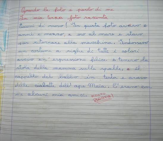 - lettura di testi appoggio come modello per la produzione scritta: Questa sono io da Bambina affittasi, Imparai per amore della mamma di M. Serao, Uno strano imprevisto tratto da La mia vita di A.