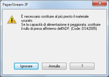 Capitolo 8 nmessaggi per la pulizia o la sostituzione dei materiali usurati Il seguente messaggio potrebbe visualizzarsi mentre lo scanner è in uso.