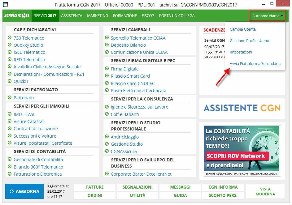 NOVITÀ PIATTAFORMA CGN 2017: ICONA UNICA SERVIZI CGN Con l icona Servizi CGN si potrà accedere