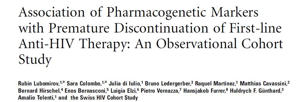 Duringthe first yearof ART, 33% (190 di 577 pazienti) stopped1 or more drugs Drug Individuals with genetic risk