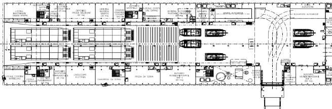 Ponte Garage - Dimensioni 55 m x 19 m - Superficie di 700 mq - Fino a 235 ml di corsia per parcheggio mezzi Bacino - Dimensionato per consentire l ingresso di nr.