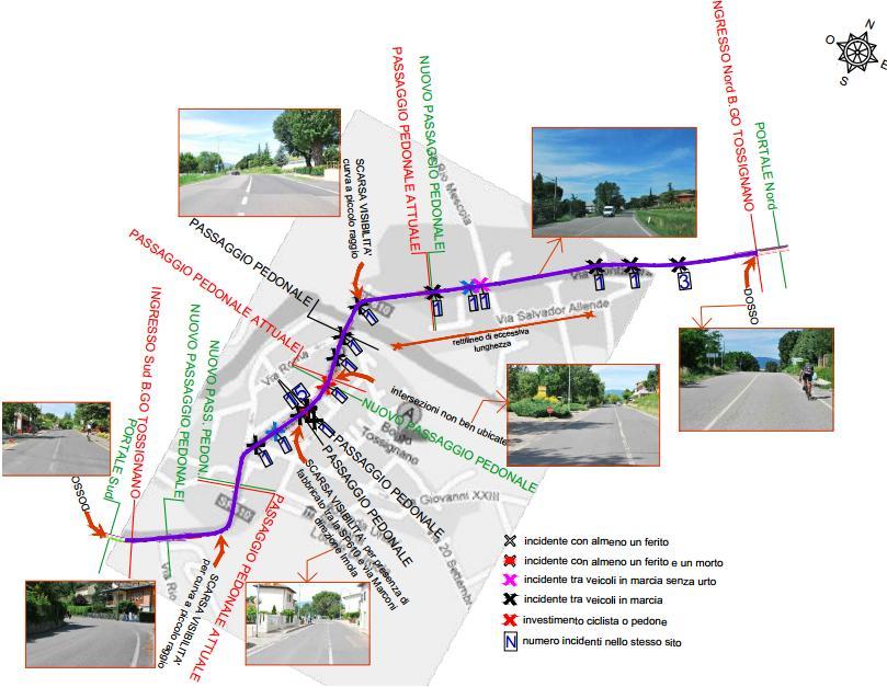 Capitolo 4: Verifica dell idoneità degli interventi proposti per la SP610 Selice-Montanara 4.4.5 Borgo Tossignano Nel comune di Borgo Tossignano sono stati riscontrati 21 incidenti che hanno provocato 31 feriti, Figura 4.