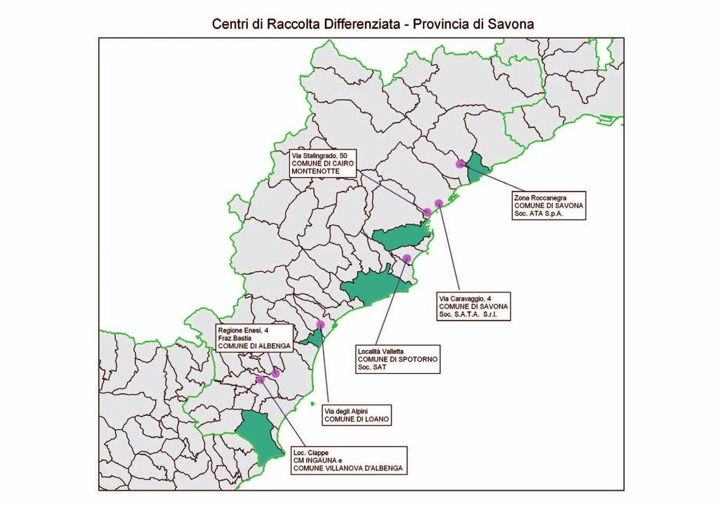 57 9.4 Gli impianti di gestione rifiuti a Savona Dopo la chiusura dell rimpianto di Magliolo, in provincia di Savona sono rimaste in esercizio le due discariche di Vado Ligure Boscaccio, che risponde