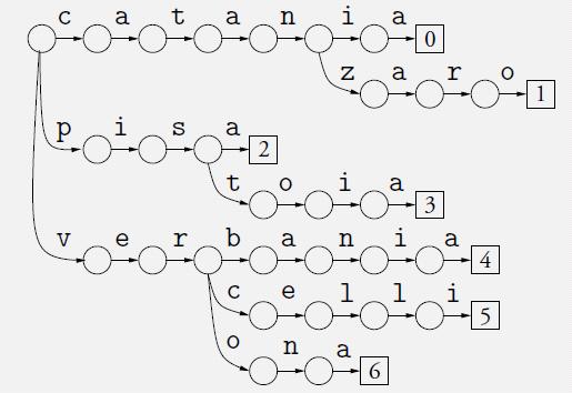 TRIE: dizionario di stringhe Vocabolario V memorizzato usando un dizionario