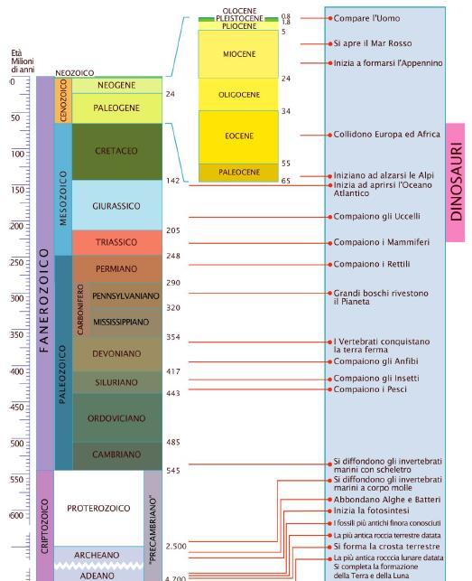 Il Tempo Geologico e le sue principali suddivisioni Eone Era periodo Epoca