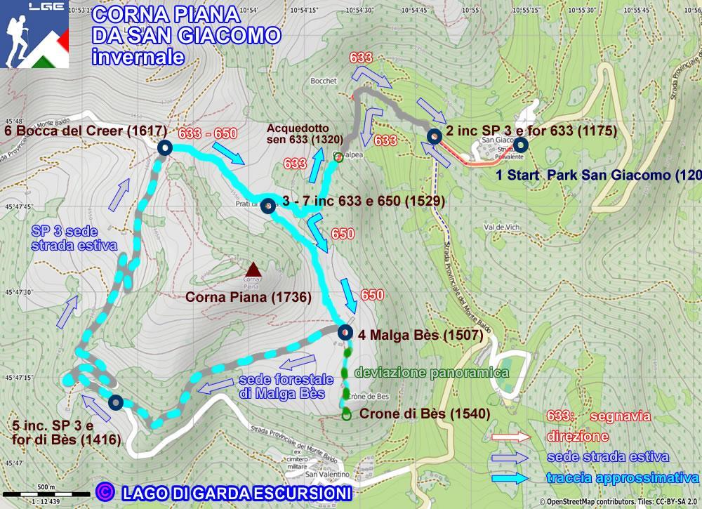 Riepilogo rotta: Descrizione del percorso: 1. Dal posteggio di San Giacomo (1200), sulla SP 3 in prossimità dell omonimo hotel, proseguiamo sulla strada (SP3) verso San Valentino fino al ponte. 2.