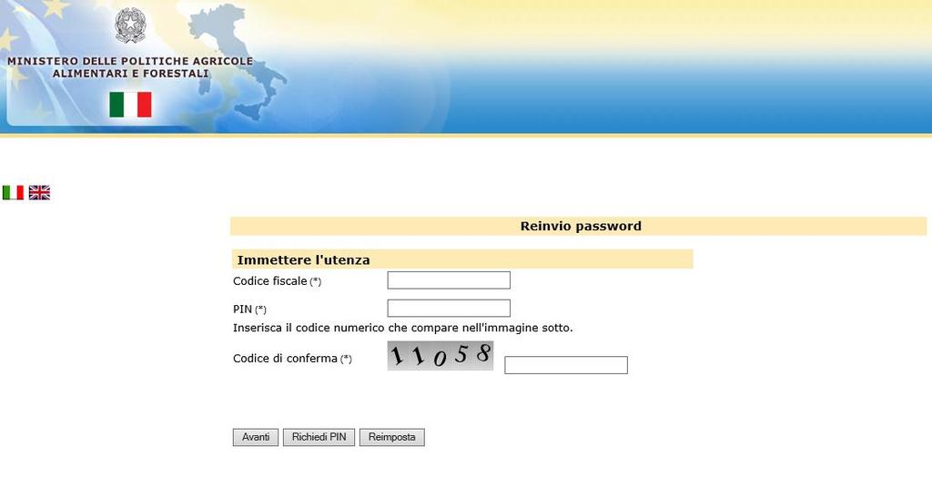 4 COSA FARE SE SI È SMARRITO IL PIN Qualora abbiate smarrito il PIN potete richiederne l invio selezionando nella home page del portale del Ministero (http://mipaaf.sian.