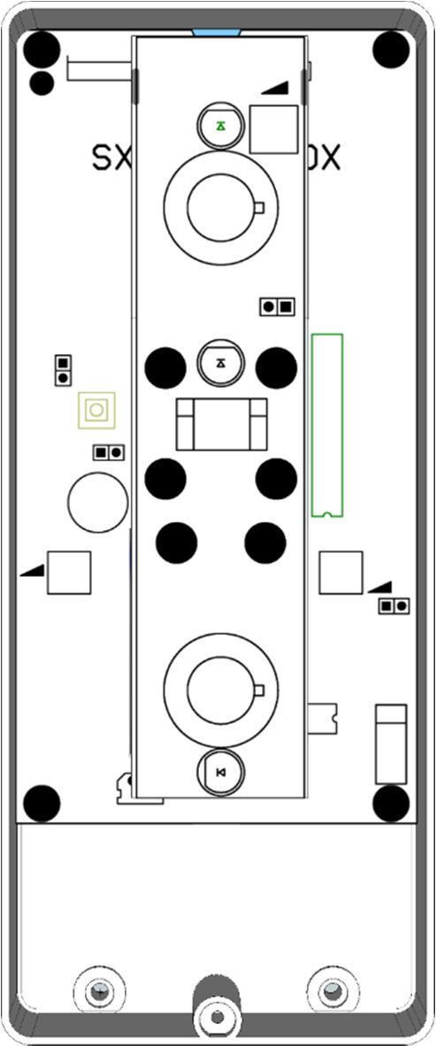 TARATURA DELLA SENSIBILITÀ/PORTATA DIP7 = ON IL SENSORE ENTRA IN MODALITA TARATURA: TUTTE LE MODIFICHE HANNO EFFETTO IMMEDIATO, VIENE LETTO IL VALORE DEI TRIMMER DI REGOLAZIONE E VENGONO ACCESI I LED