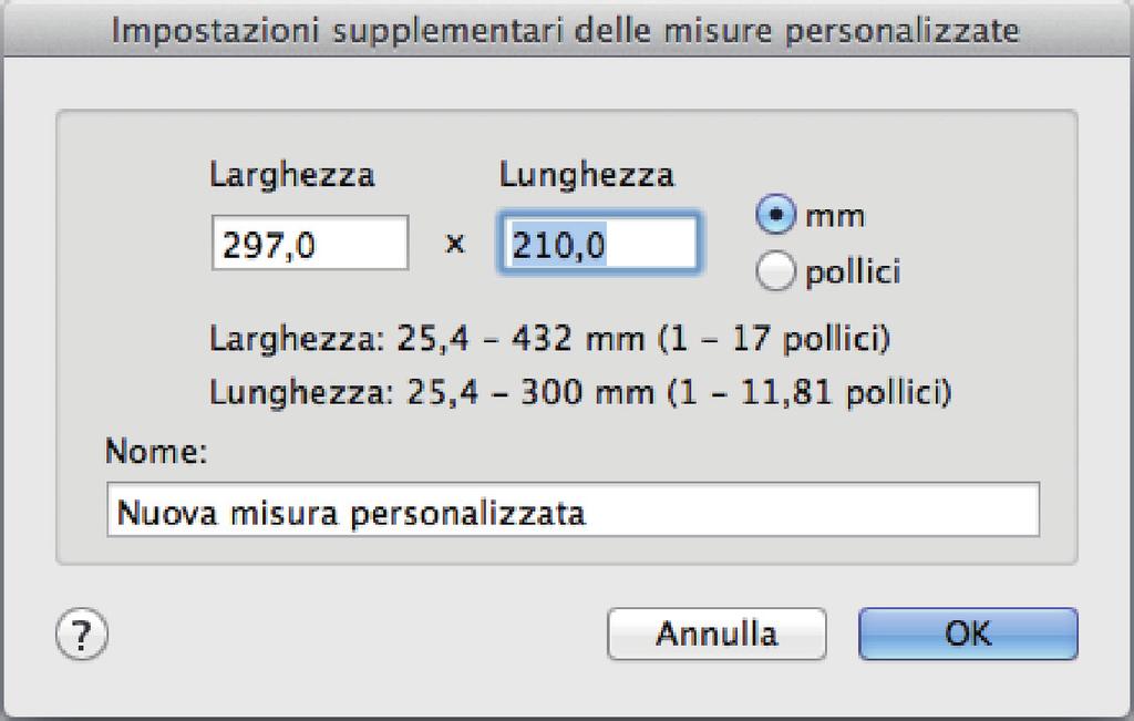 Gestione delle misure personalizzate 5. Cliccare il tasto [OK].