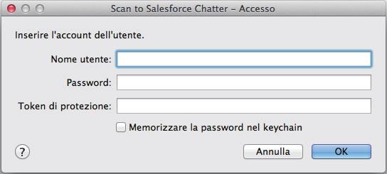 Invio a Salesforce Chatter Invio a Salesforce Chatter Questo paragrafo descrive come inviare le immagini scandite come file PDF o JPEG a Salesforce Chatter.