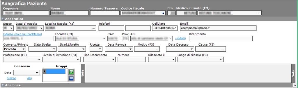 Dati Paziente All interno del menu Anagrafica Paziente, nel pannello Anagrafica, assicurarsi che siano compilati correttamente i campi Cellulare ed Email.