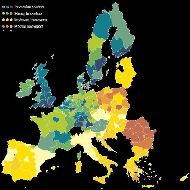 Regional performance differences are high in Italy with the best performing region, Friuli-Venezia Giulia (ITH4), performing 70% higher than the lowest performing region, Sicilia (ITG1).