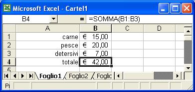 Costruzione di formule Il valore di una cella può essere funzione di quelli di altre Alcuni operatori più utilizzati: + - * / % ^