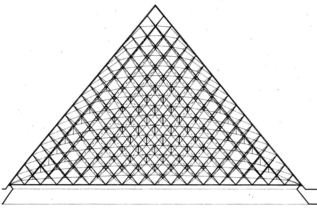 La STRUTTURA La struttura della piramide è costituita da un insieme di travi reticolari e cavi tesi.