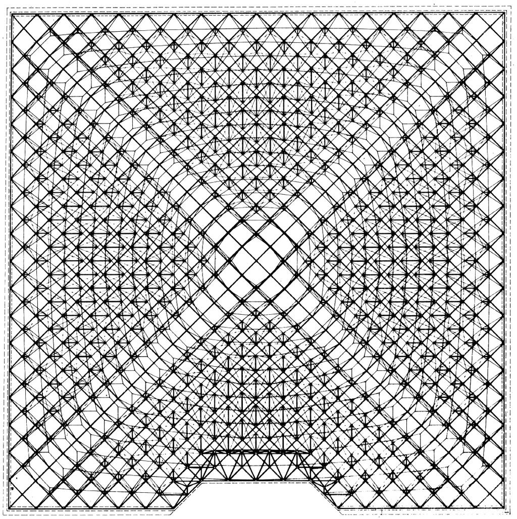 La STRUTTURA Schema planimetrico della effettiva collocazione delle travi reticolari dimensioni geometriche: - lato 34.