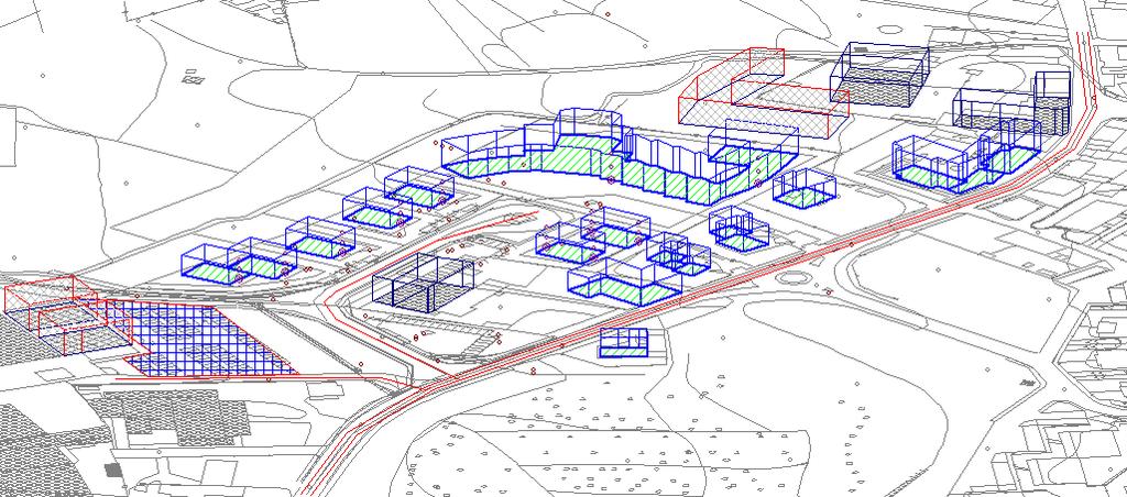 Modellazione 3D dell area oggetto di intervento Nella tabella che segue si riportano i valori calcolati ed i valori misurati nella situazione ante operam (senza la presenza degli edifici): LAeq LAeq