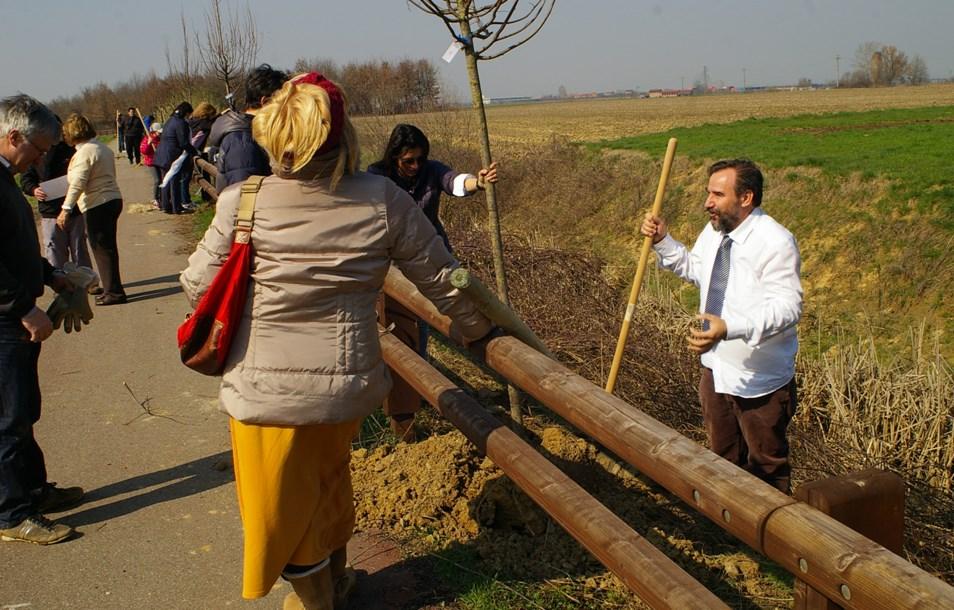 PIANTAGIONE DEGLI ALBERI PER REALIZZARE IL VIALE LUNGO LA PISTA CICLABILE (Villanova d Asti, sabato 8 marzo 2014)